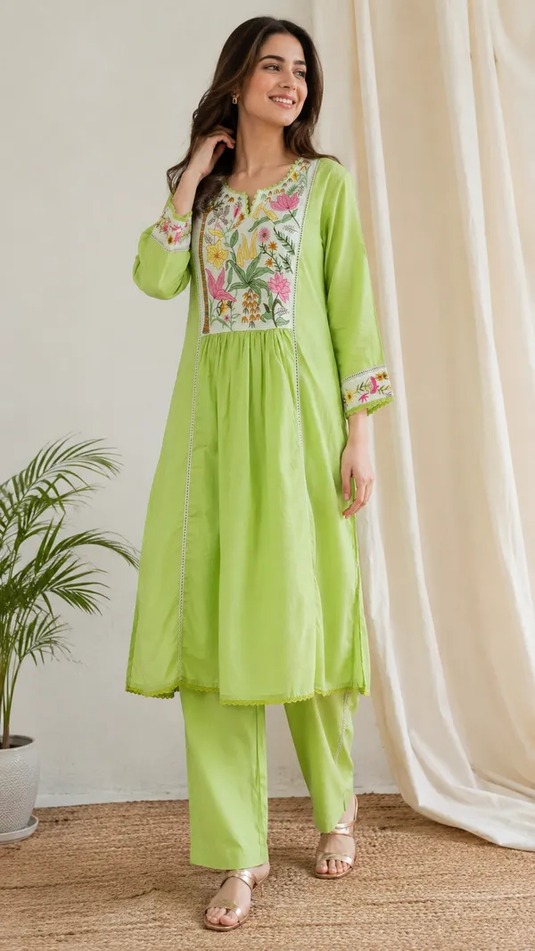 Green_Cotton_Anarkali_Kurta_Set_For_Women
