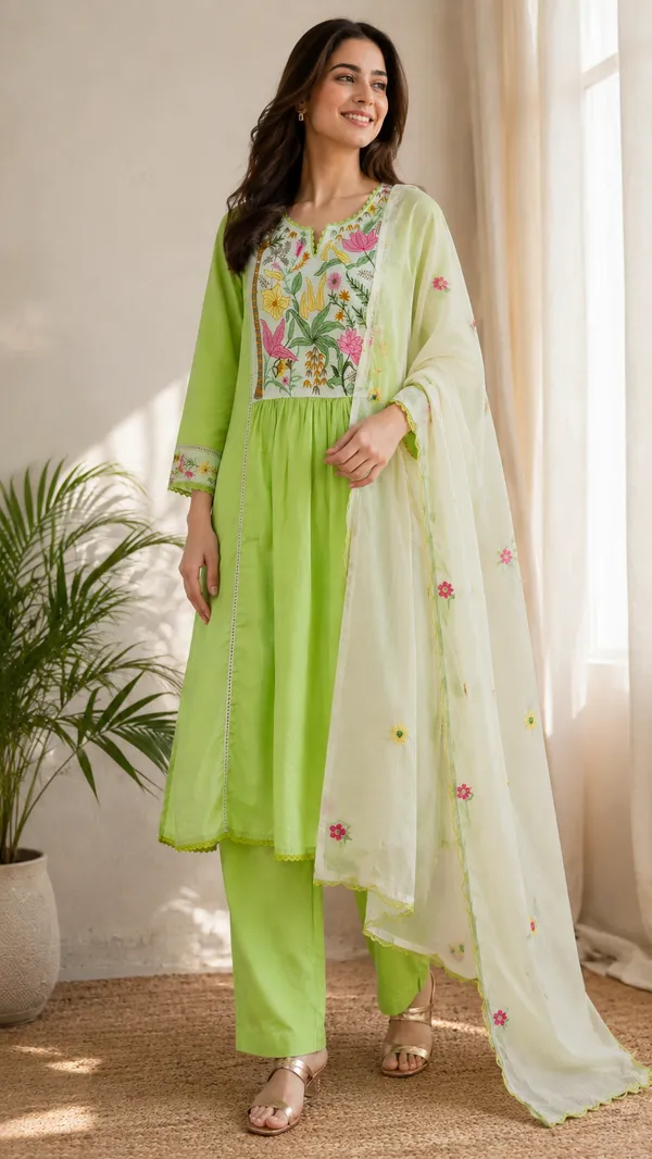 Green_Cotton_Anarkali_Kurta_Set_For_Women