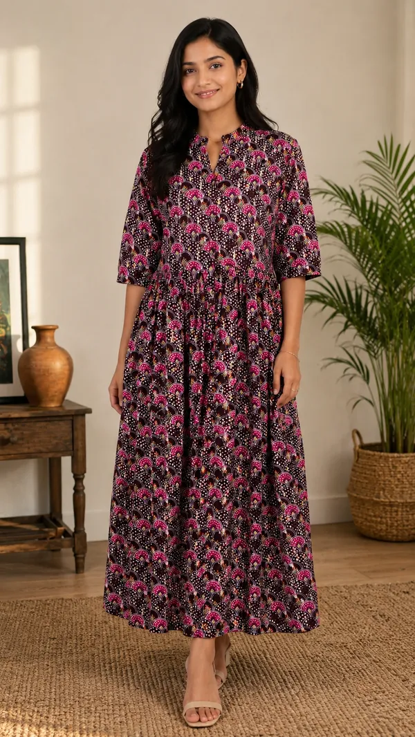Black_And_Pink_Cotton_Anarkali_Maxi_Dress_For_Women
