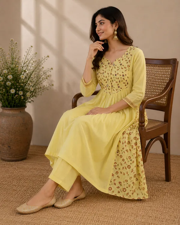 Yellow_Cotton_Anarkali_Kurta_Set_For_Women
