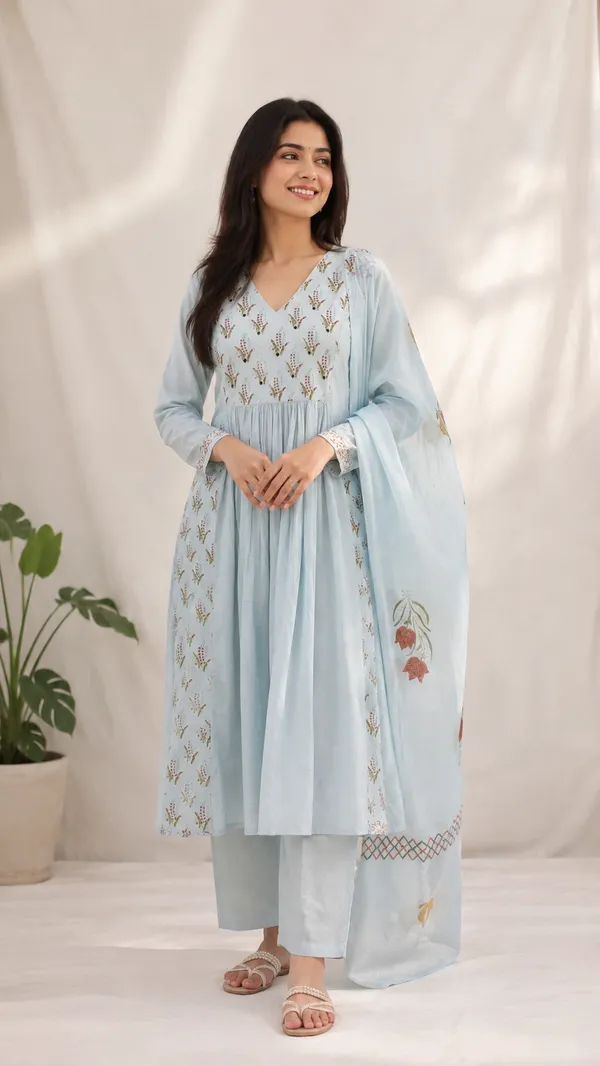 Powder_Blue_Cotton_Anarkali_Kurta_Set_For_Women