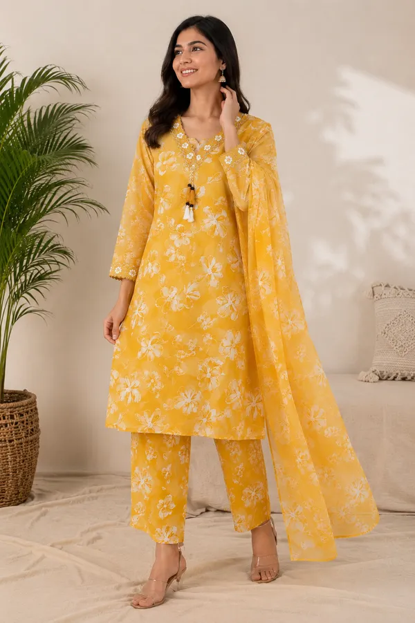 Yellow_Cotton_Anarkali_Kurta_Set_For_Women