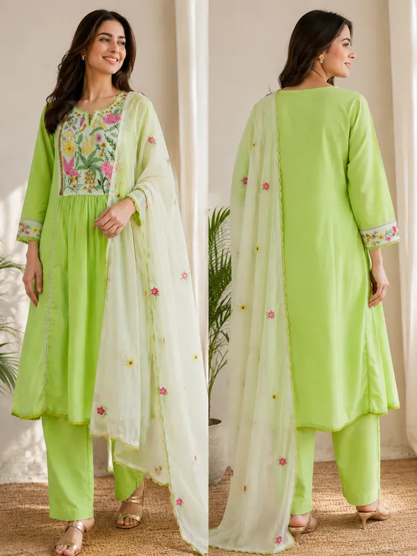 Green_Cotton_Anarkali_Kurta_Set_For_Women