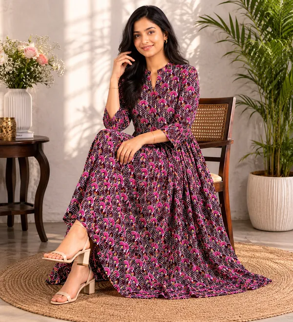 Black_And_Pink_Cotton_Anarkali_Maxi_Dress_For_Women