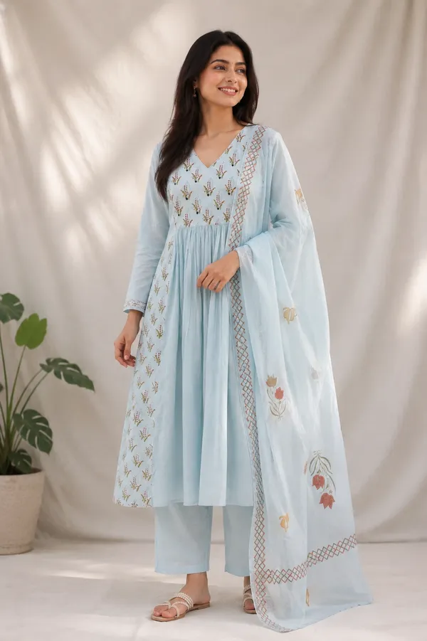 Powder_Blue_Cotton_Anarkali_Kurta_Set_For_Women