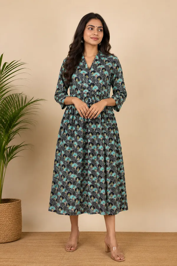 Black_And_Turquoise_Cotton_Anarkali_Maxi_Dress_For_Women