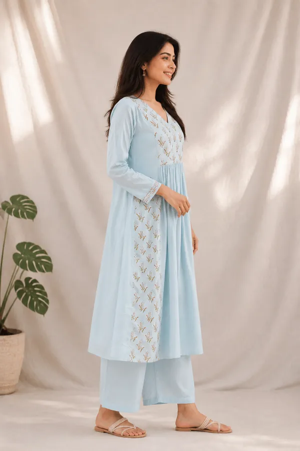 Powder_Blue_Cotton_Anarkali_Kurta_Set_For_Women