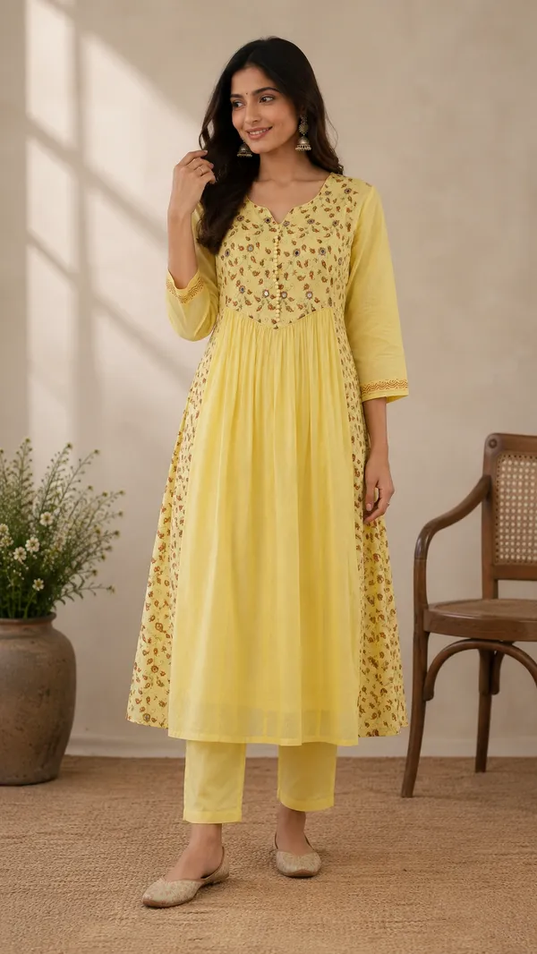 Yellow_Cotton_Anarkali_Kurta_Set_For_Women
