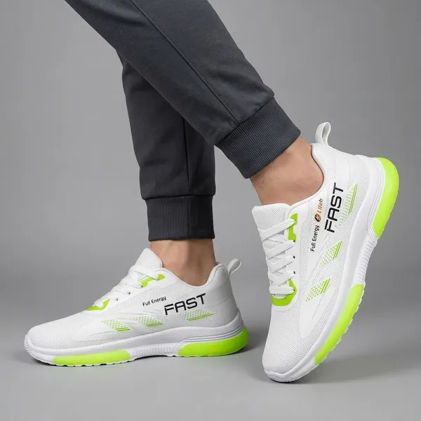 White_And_Neon_Green_Premium_Mesh_Sports_Shoes_For_Men