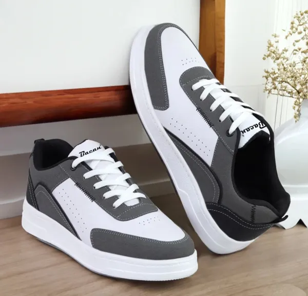 White_And_Grey_Premium_Synthetic_Leather_Sports_Shoes_For_Men