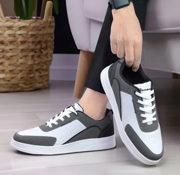 White_And_Grey_Premium_Synthetic_Leather_Sports_Shoes_For_Men
