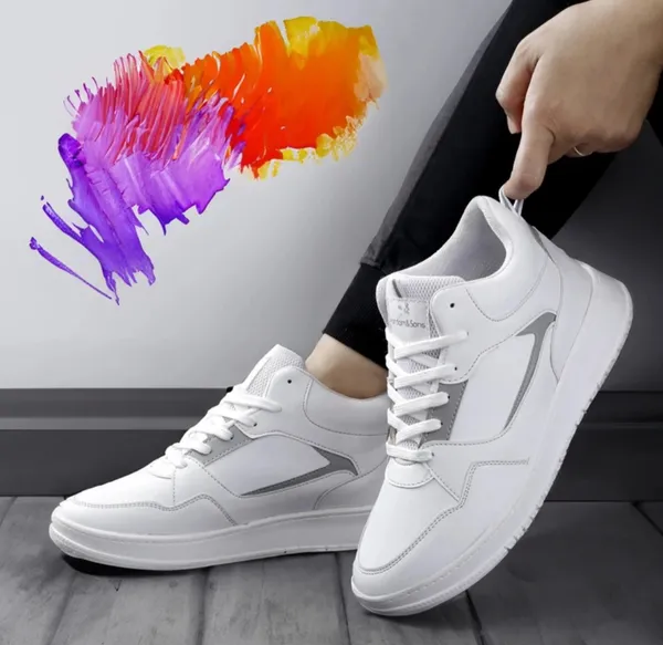 White_And_Grey_Premium_Synthetic_Leather_Sports_Shoes_For_Men