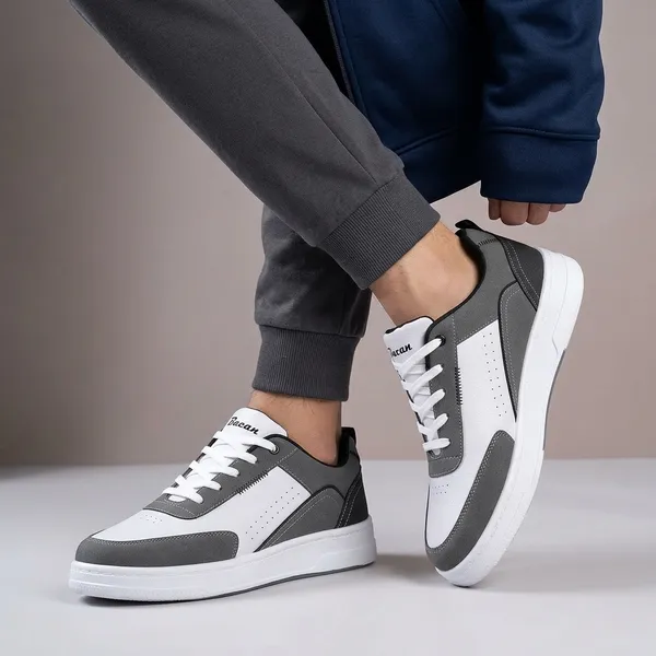 White_And_Grey_Premium_Synthetic_Leather_Sports_Shoes_For_Men