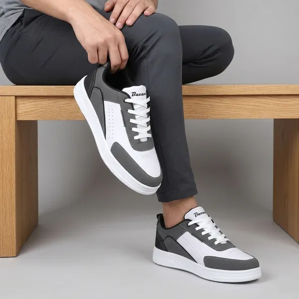 White_And_Grey_Premium_Synthetic_Leather_Sports_Shoes_For_Men