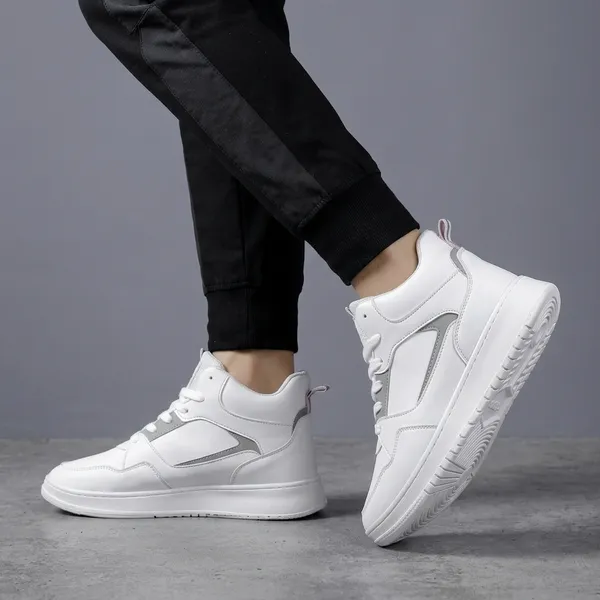 White_And_Grey_Premium_Synthetic_Leather_Sports_Shoes_For_Men