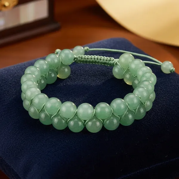 Green_Aventurine_Natural_Crystal_Double_Beaded_Bracelet_For_Unisex
