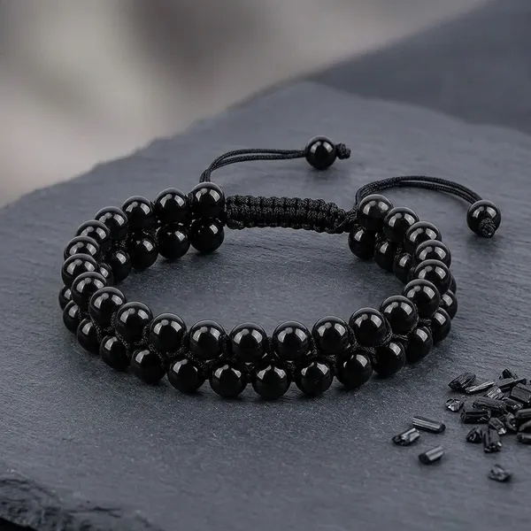 Black_Tourmaline_Natural_Crystal_Double_Beaded_Bracelet_For_Unisex