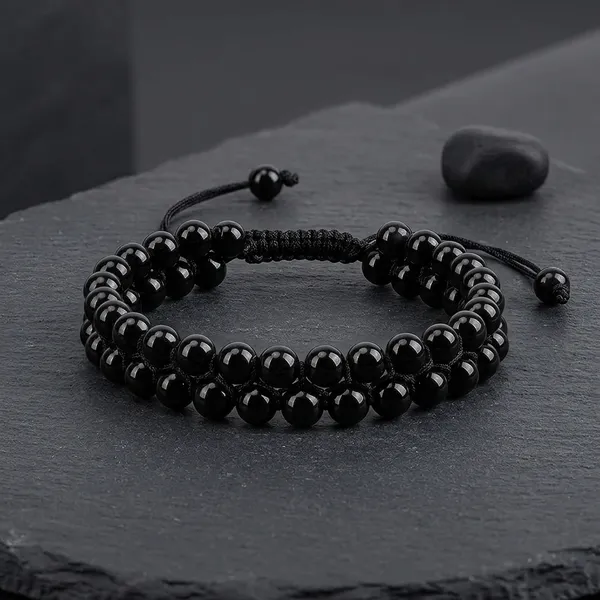 Black_Tourmaline_Natural_Crystal_Double_Beaded_Bracelet_For_Unisex