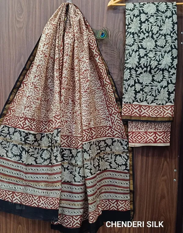 Beige_Chanderi_Silk_Unstitched_Suit_Set_For_Women_(Bagru_Print)