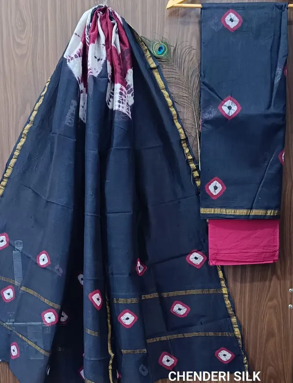 Blue_Chanderi_Silk_Unstitched_Suit_Set_For_Women_(Bagru_Print)