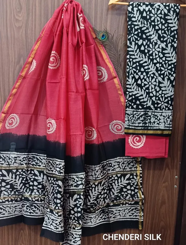 Pink_And_Black_Chanderi_Silk_Unstitched_Suit_Set_For_Women_(Bagru_Print)