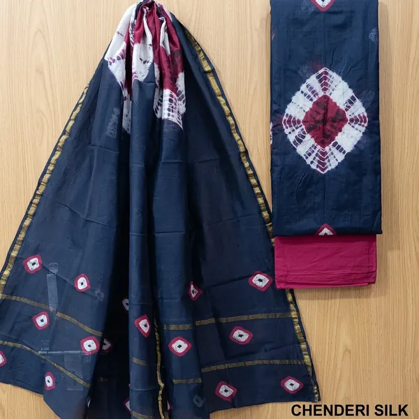 Blue_Chanderi_Silk_Unstitched_Suit_Set_For_Women_(Bagru_Print)