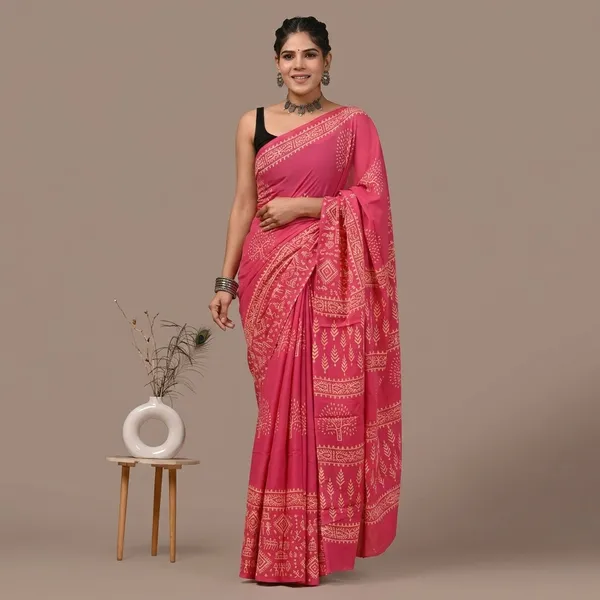 Pink_Georgette_Pure_Cotton_Print_Saree_With_Matching_Blouse_For_Women