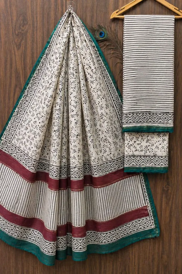 Off_White_Floral_Print_Chanderi_Silk_Unstitched_Suit_Set_For_Women_(Bagru_Print)