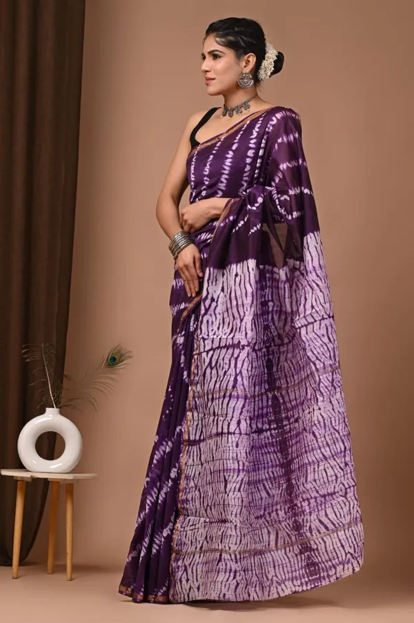 Purple_Shibori_Tie-Dye_Chanderi_Silk_Saree_With_Matching_Blouse_For_Women