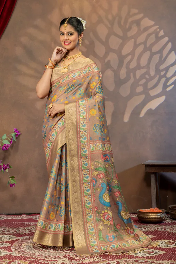 Premium_Kalamkari_Cotton_Silk_Saree_-_Beige
