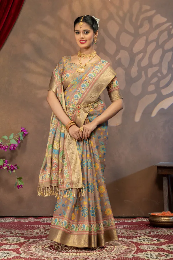 Premium_Kalamkari_Cotton_Silk_Saree_-_Beige