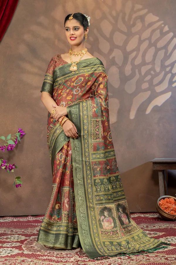 Premium_Kalamkari_Cotton_Silk_Saree_-_Red
