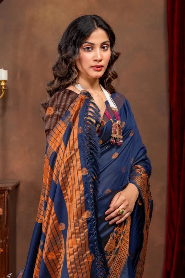 Premium_Litchi_Silk_Kota_Saree_-_Navy_Blue