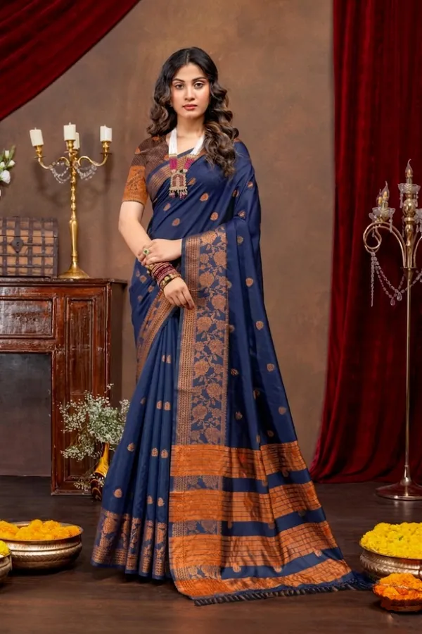 Premium_Litchi_Silk_Kota_Saree_-_Navy_Blue
