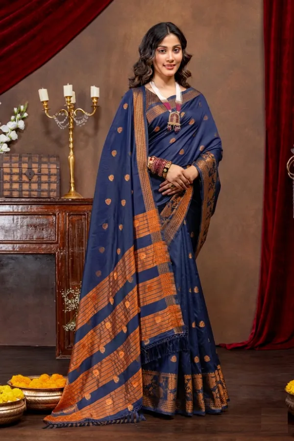 Premium_Litchi_Silk_Kota_Saree_-_Navy_Blue