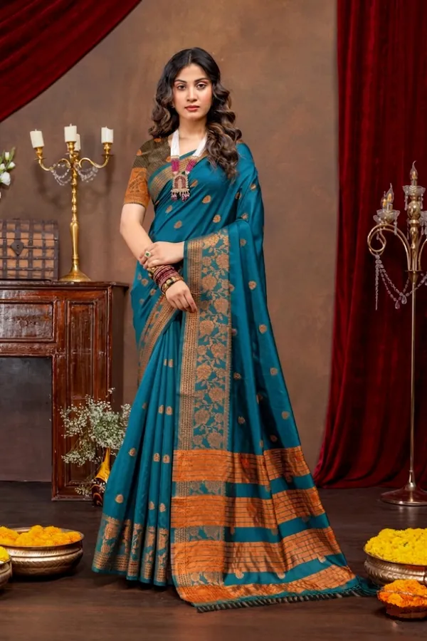 Premium_Litchi_Silk_Kota_Saree_-_Peacock
