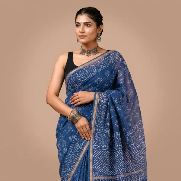 Blue_Chanderi_Silk_Handblock_Printed_Saree_With_Matching_Blouse_For_Women