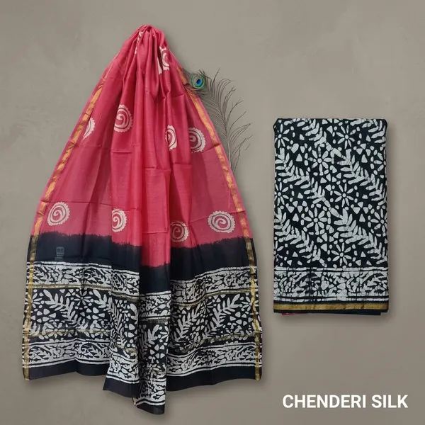 Pink_And_Black_Chanderi_Silk_Unstitched_Suit_Set_For_Women_(Bagru_Print)