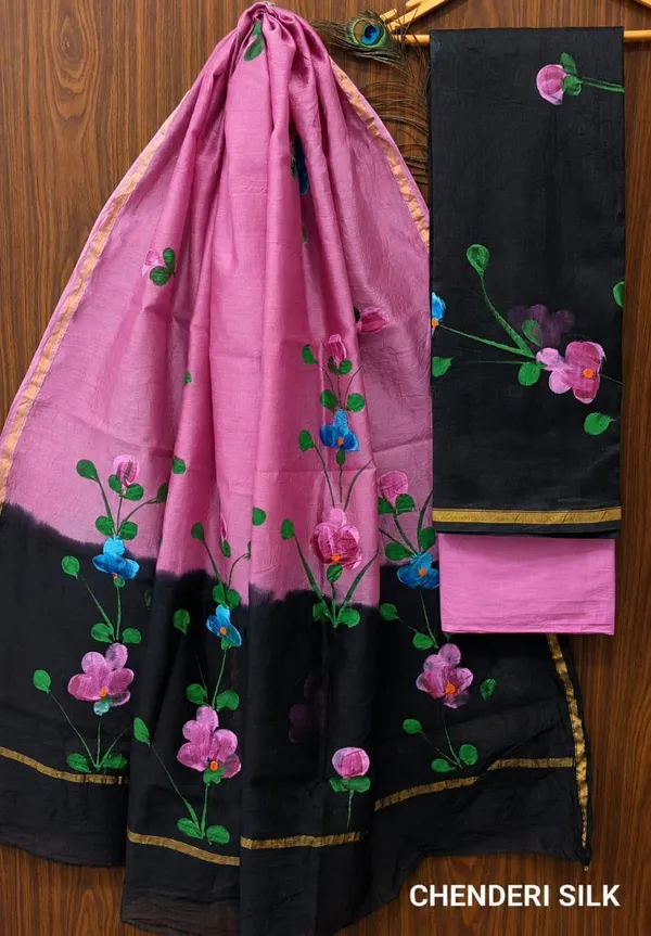 Pink_Chanderi_Silk_Unstitched_Suit_Set_For_Women_(Bagru_Print)
