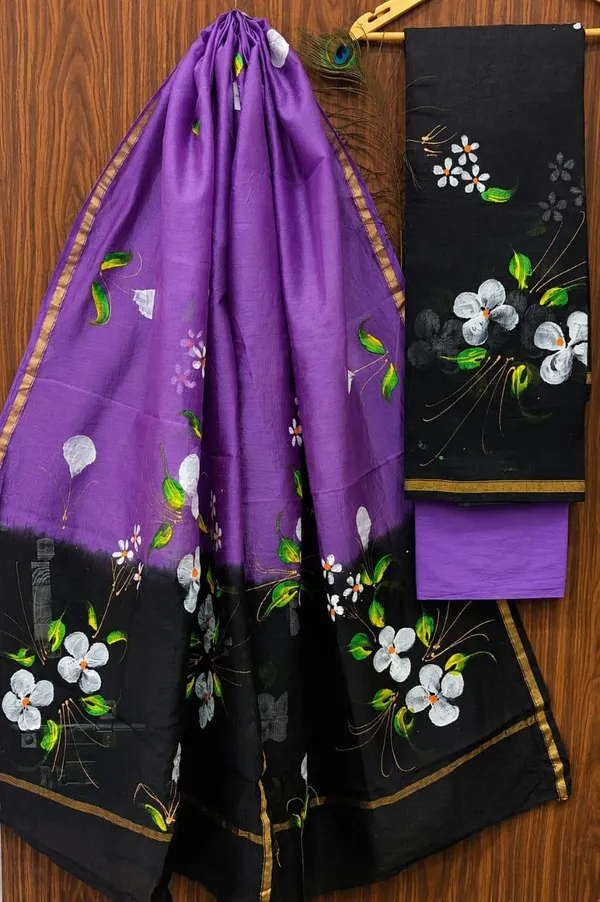 Purple_And_Black_Chanderi_Silk_Unstitched_Suit_Set_For_Women_(Bagru_Print)