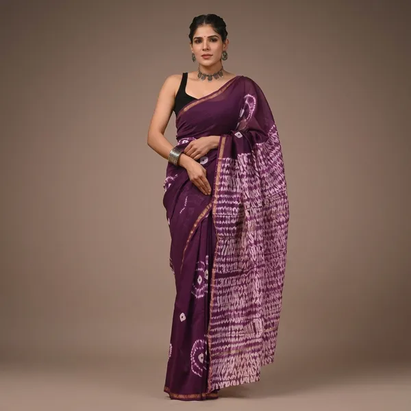 Purple_Tie-Dye_Shibori_Chanderi_Silk_Saree_With_Matching_Blouse_For_Women