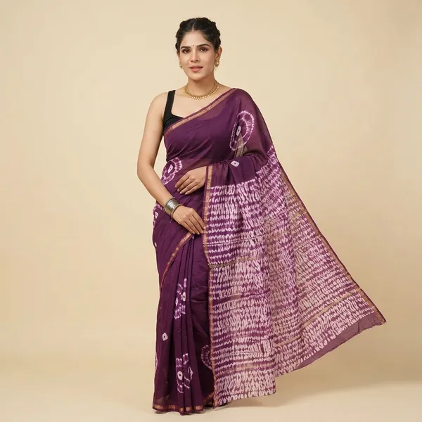 Purple_Tie-Dye_Shibori_Chanderi_Silk_Saree_With_Matching_Blouse_For_Women