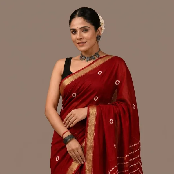 Red_Handloom_Maheshwari_Silk_Saree_With_Matching_Blouse_With_Traditional_Border_For_Women