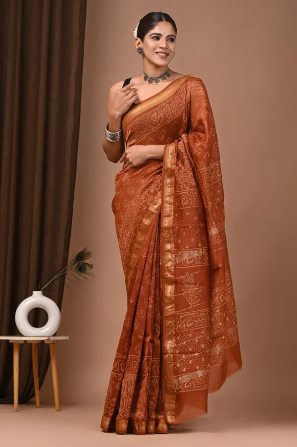 Rust_Orange_Baluchari_Maheshwari_Silk_Saree_With_Matching_Blouse_For_Women
