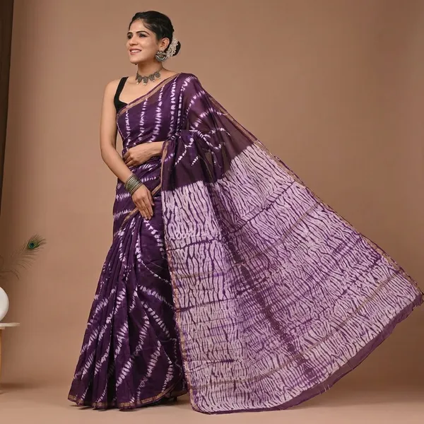 Purple_Shibori_Tie-Dye_Chanderi_Silk_Saree_With_Matching_Blouse_For_Women
