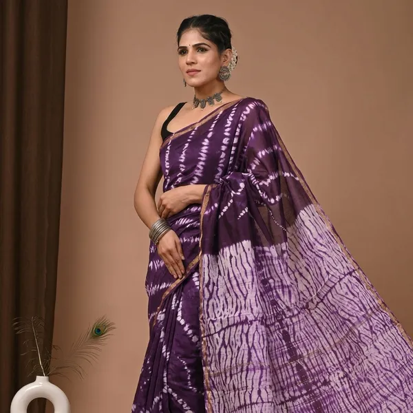 Purple_Shibori_Tie-Dye_Chanderi_Silk_Saree_With_Matching_Blouse_For_Women