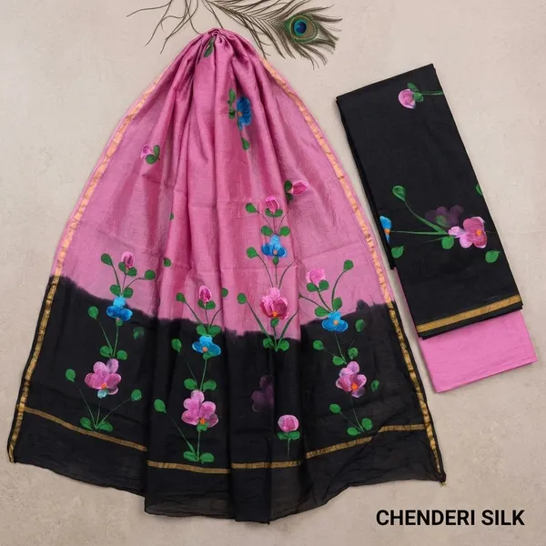 Pink_Chanderi_Silk_Unstitched_Suit_Set_For_Women_(Bagru_Print)