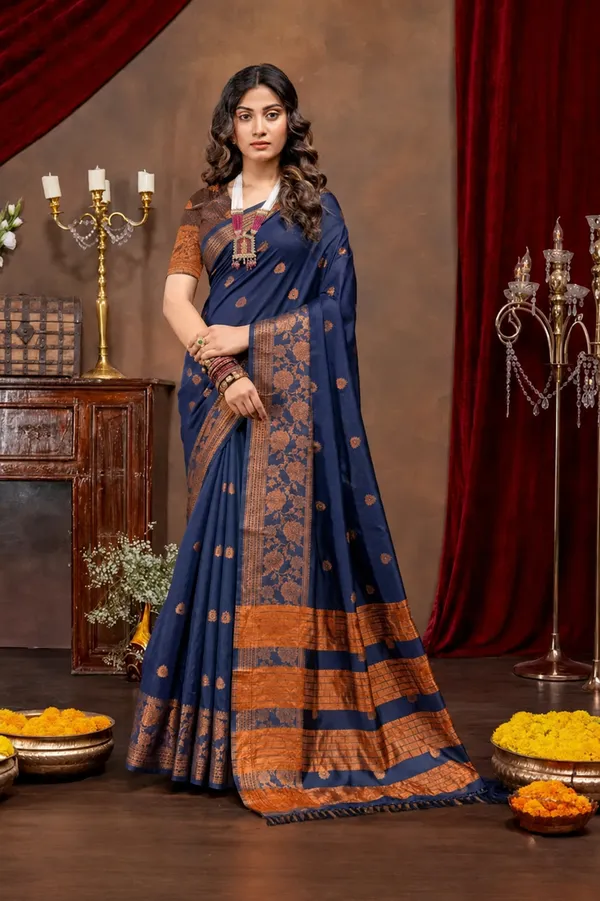 Premium_Litchi_Silk_Kota_Saree_-_Navy_Blue
