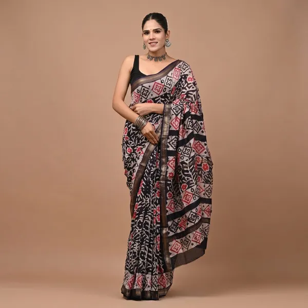 Black_Pink_Geometric_Print_Maheshwari_Silk_Blend_Saree_With_Matching_Blouse_For_Women