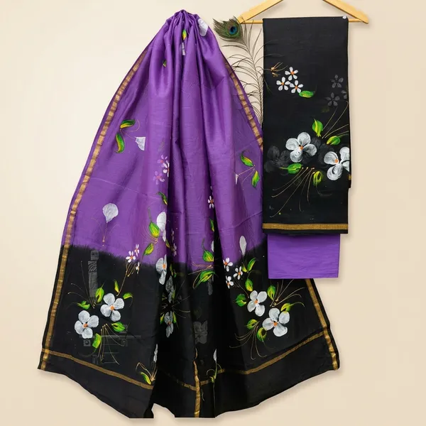 Purple_And_Black_Chanderi_Silk_Unstitched_Suit_Set_For_Women_(Bagru_Print)